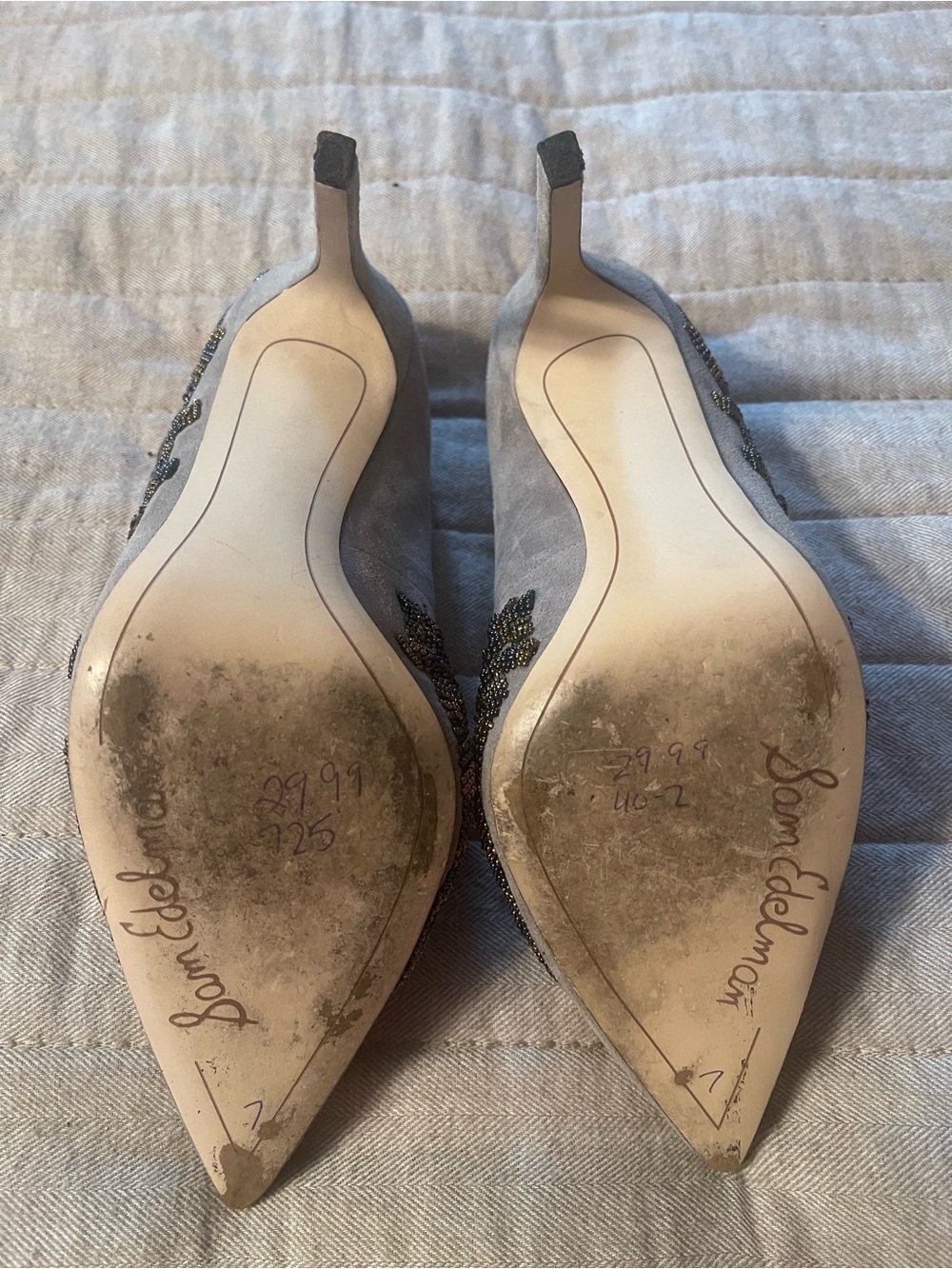 Sam Edelman Embellished Taupe Beaded Pointed-Toe Heels - Picture 3 of 3